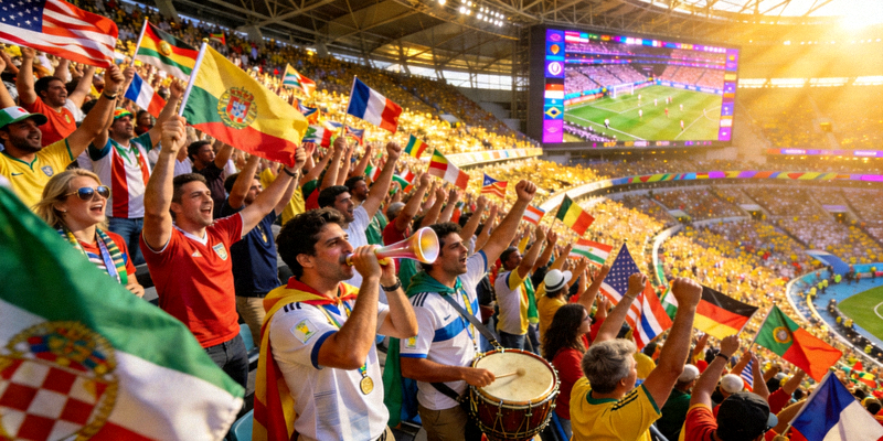 世界杯比赛现场球迷热烈欢呼的壮观场面